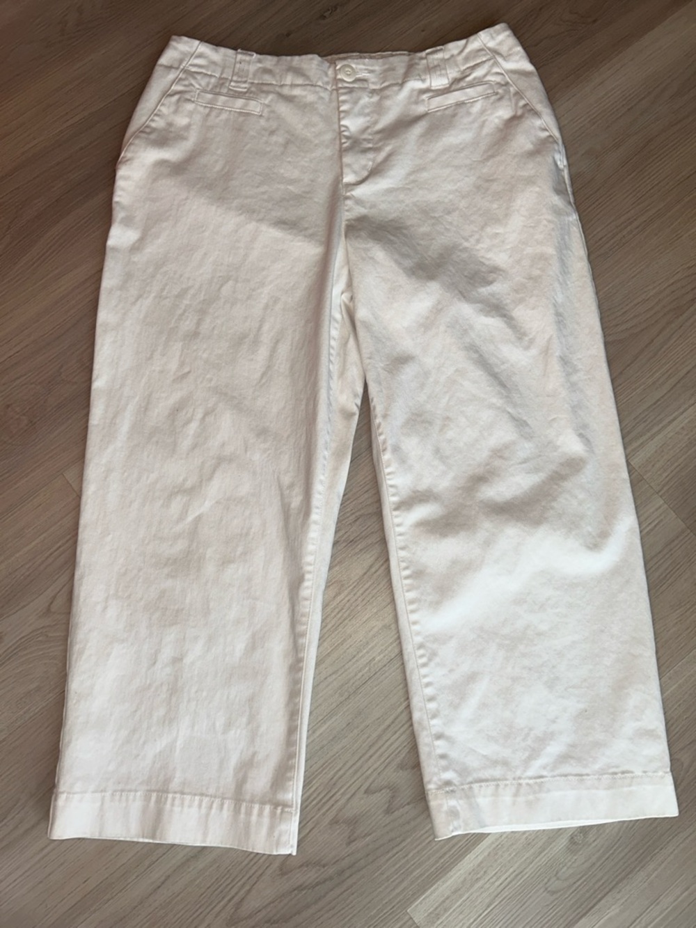 Cherokee Wide Leg Ankle Pants White 10 Cotton Vintage Casual Capri Classic